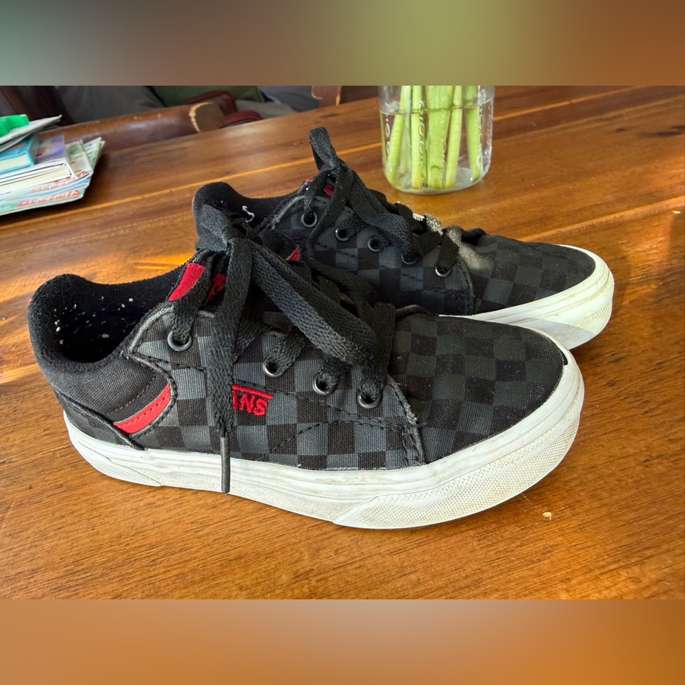 Vans Kids Black and Red Checkered Sneakers